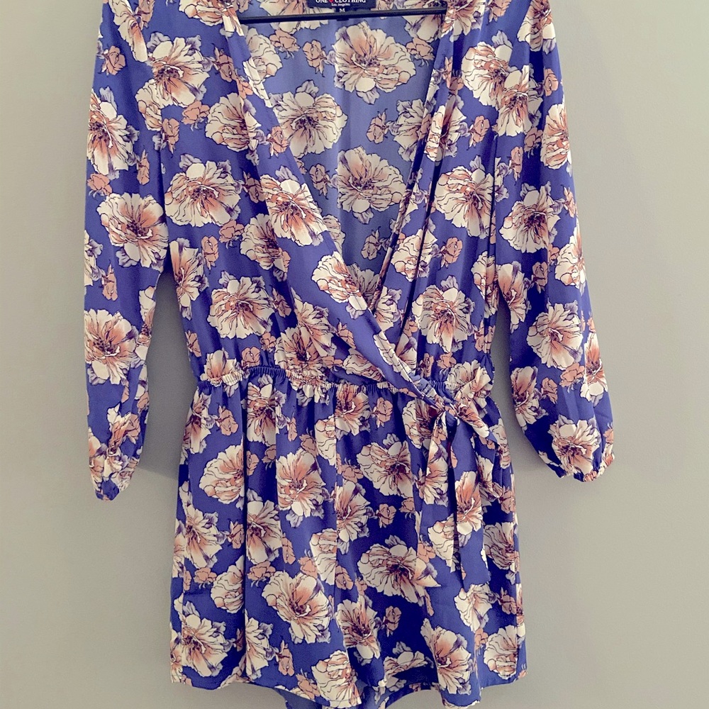 Long Sleeve Floral Print Wrap Top Romper